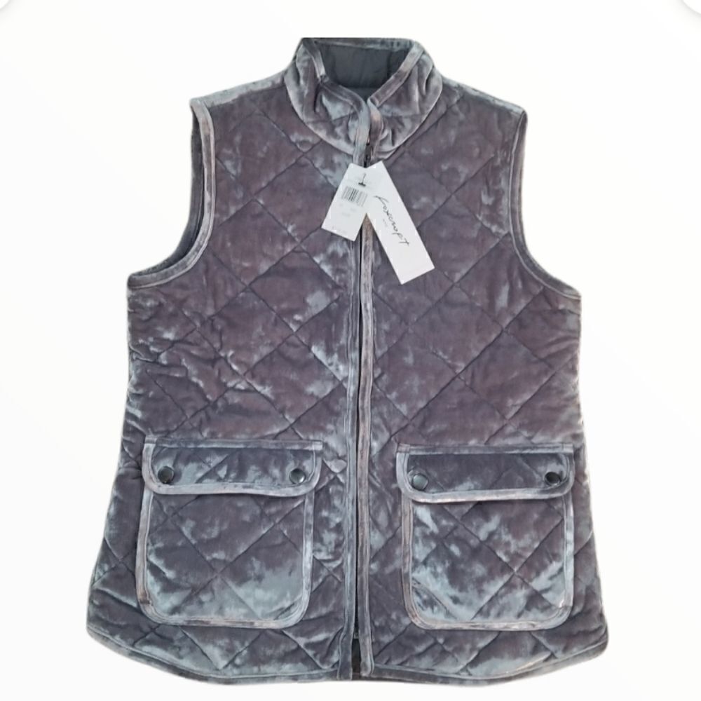 NWT FOXCROFT LENA CRUSHED VELVET VEST IN SLATE SZ. XS